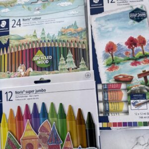 Staedtler Art Set:24 Colour Pencils, 12 Watercolor Paints, 12 Jumbo Crayons