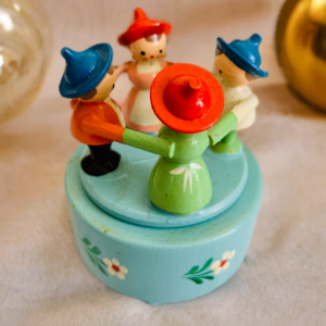 Vintage Hand Painted Wood Container with Five Sets Girl's Earring Cuffs; Vintage Girl's Jewelry; Girl's Ear Cuffs.