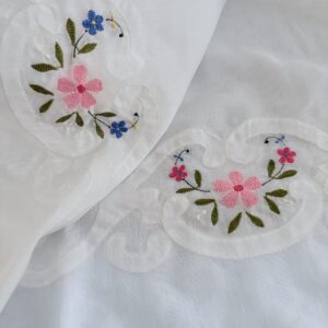 Vintage Embroidered White Cotton Tablecloth 9X12 feet, Formal Table Linen