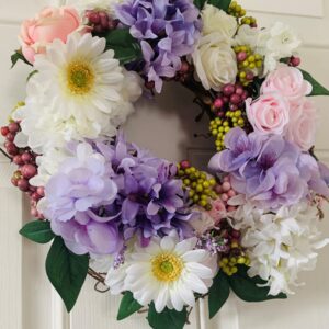 Springtime Flower Grapevine Wreath, Patio Decor, Gardens, Lilacs, Sunflower