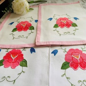 Four Vintage Embroidered Appliqued Floral Placemats; Table Decor; Kitchen Decor; Patio Table.