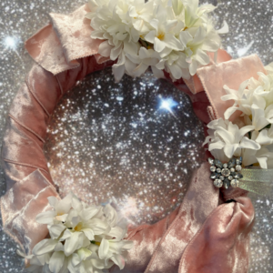 Velvet Ribbon Wrapped White Lilac Wreath, Lilac Wreath, Small Wreath