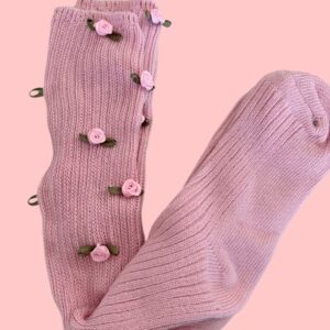 Vintage Womens Pink Rose Embellished Socks, Never Worn